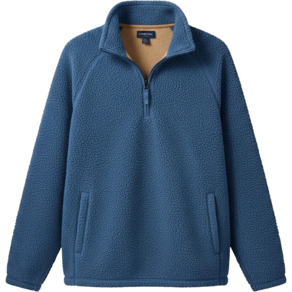 Lands End Blue Sherpa Fleece Full Zip Jacket Mock Neck Lined 6318